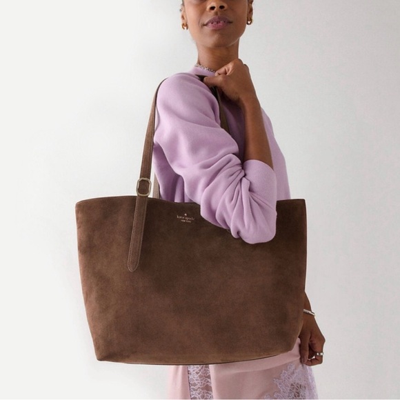 3 PCS. KATE SPADE 454 HOT FUDGE SUEDE TOTE, NWT MADEWELL BAG CORD & ORGANIZER - Picture 3 of 16